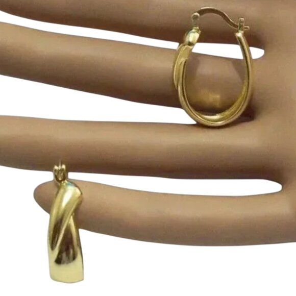 1 1/8 Inch 29mm Hoop Gold Tone Pierced Post Earrings - Picture 3 of 5